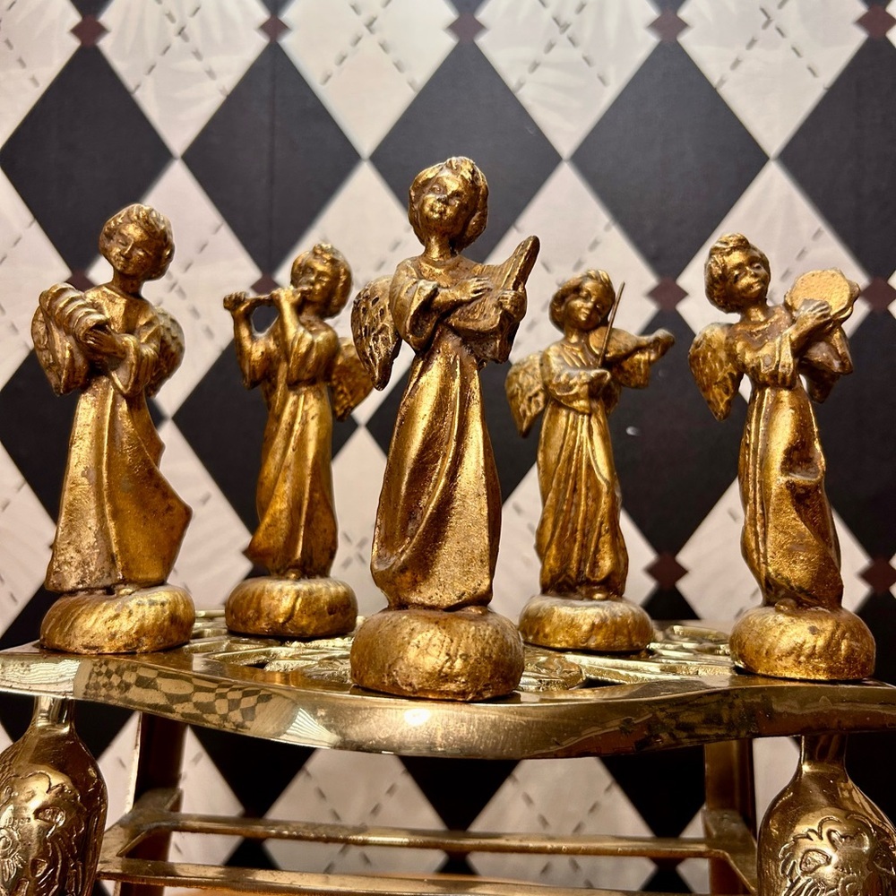 Set of Gold Angel Figurines – Miniature 3” Collectible Décor